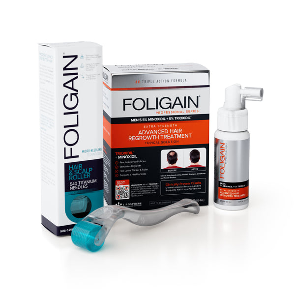 FOLIGAIN Advanced Hair Regrowth For Men Minoxidil 5% + Trioxidil 5% PLUS Free FOLIGAIN Scalp Roller - FOLIGAIN Canada