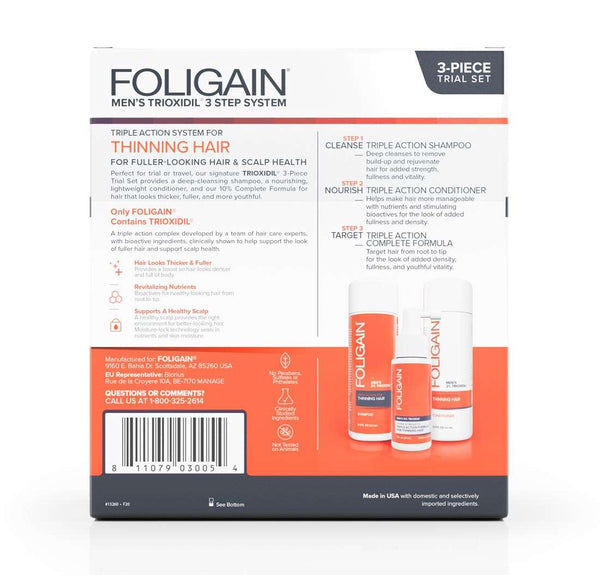 FOLIGAIN Triple Action Hair Care System For Men 3 Piece Trial Set - Foligain US