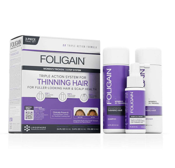 FOLIGAIN Triple Action Hair Care System For Women 3 Piece Trial Set - Foligain US